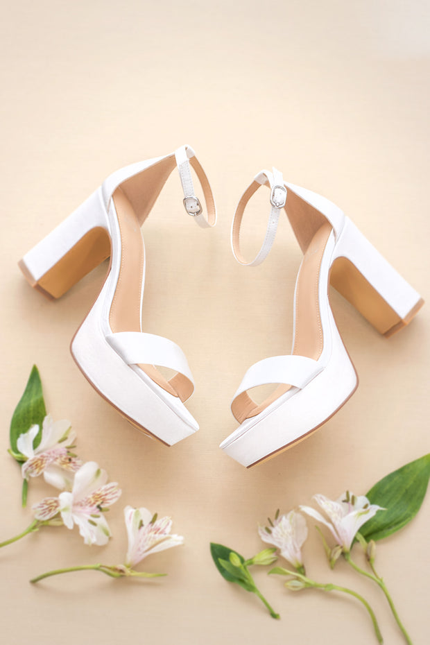 Ivory Block Heel Wedding Shoes | Ivory Satin Shoes – Phoenix England